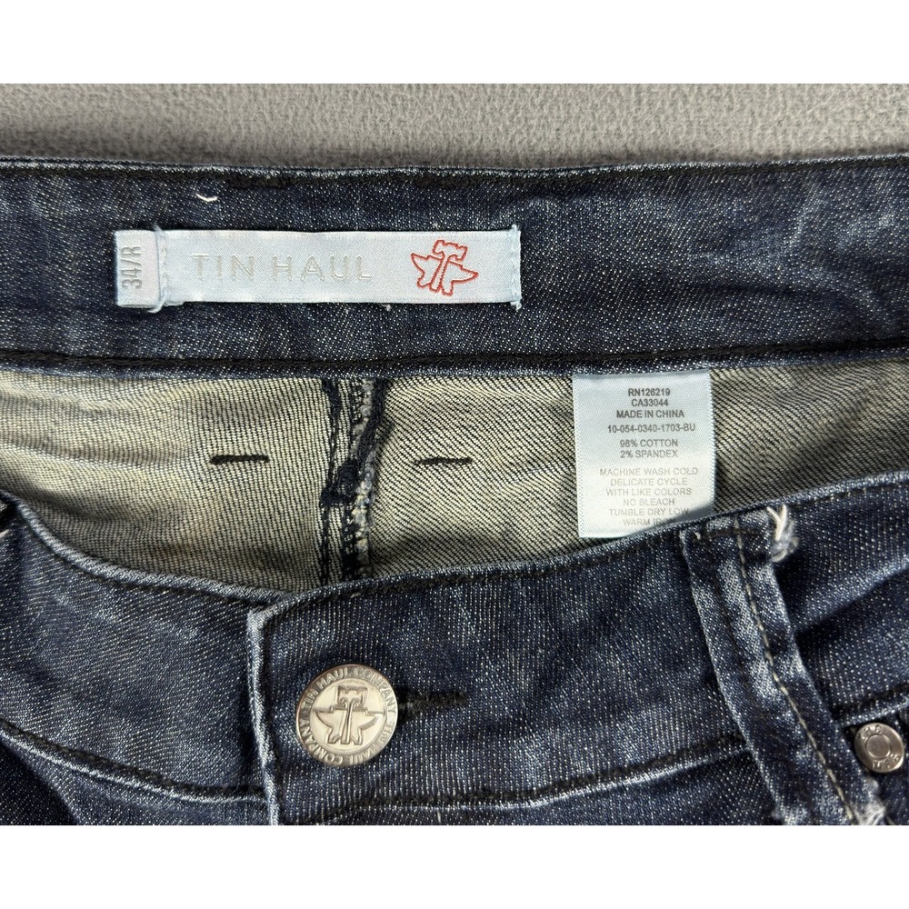 Tin Haul Jeans 34x33 Blue Bootcut Distressed Whiskered Cowgirl Western Rodeo - Picture 12 of 14